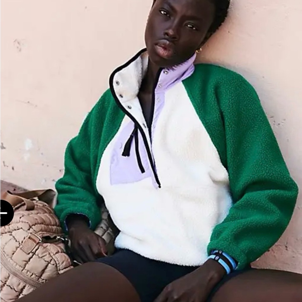 Free People New Hit The Slopes Colorblock Fleece Jacket in Level Up Ivory Combo